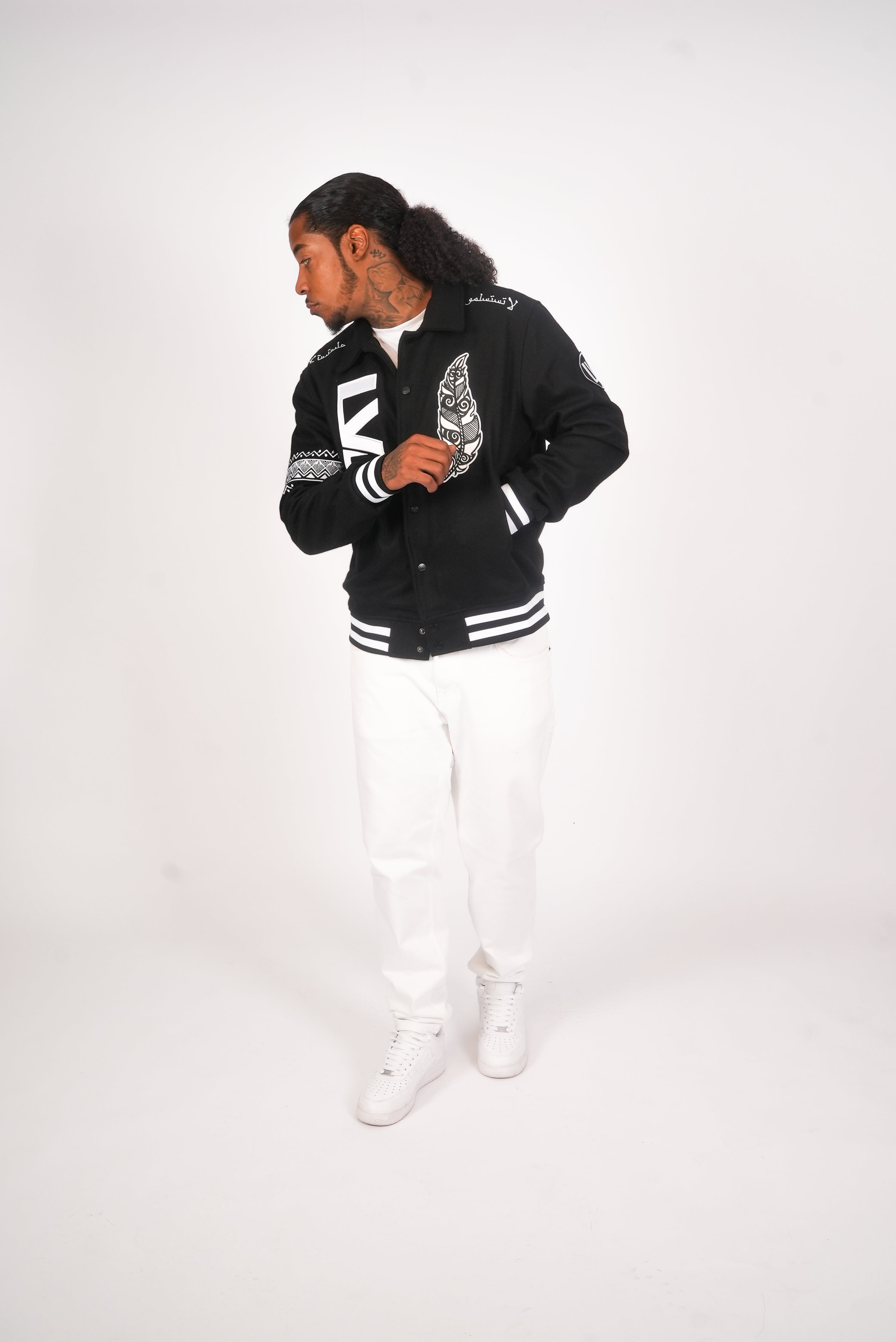 Lightweight Jet Black Wool Varsity