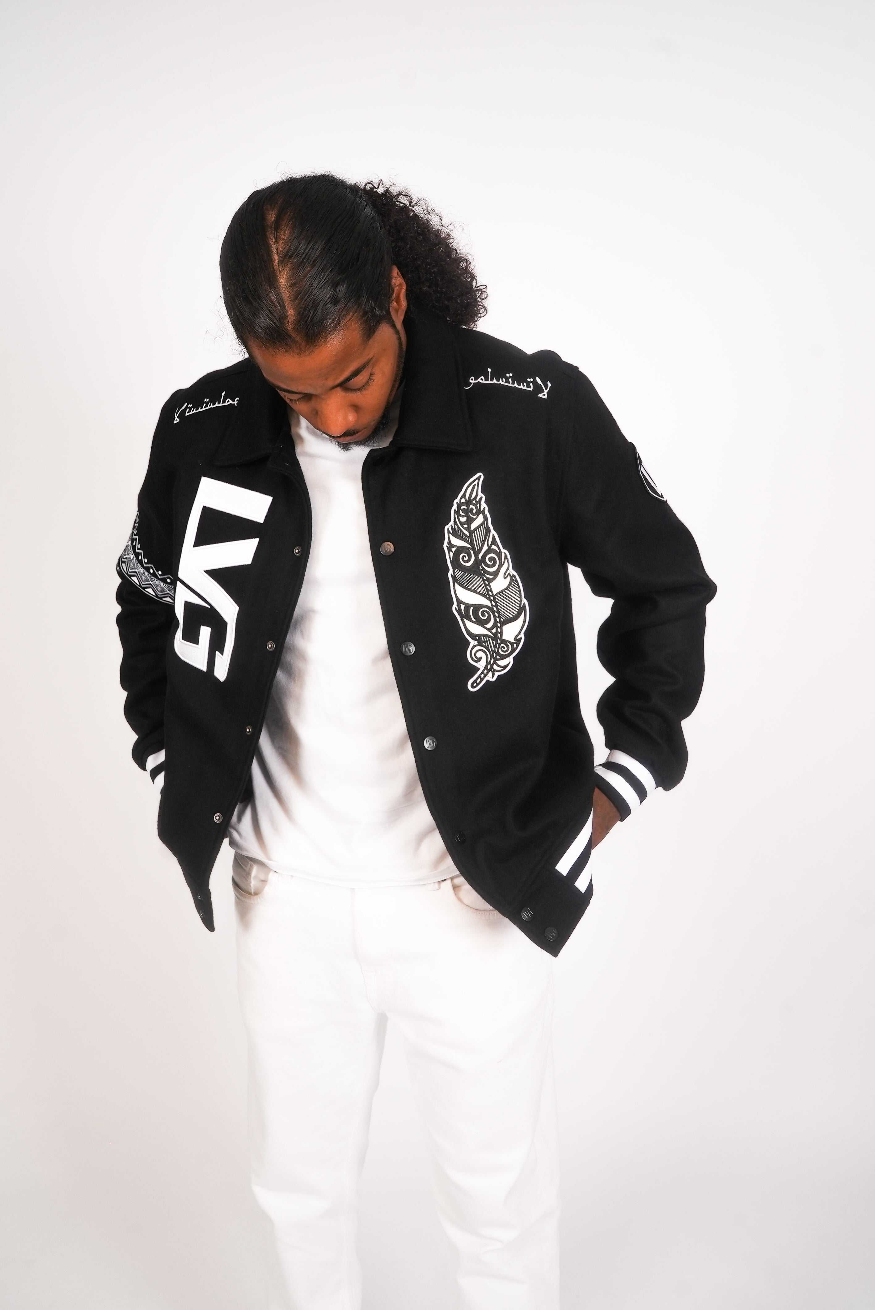 Lightweight Jet Black Wool Varsity
